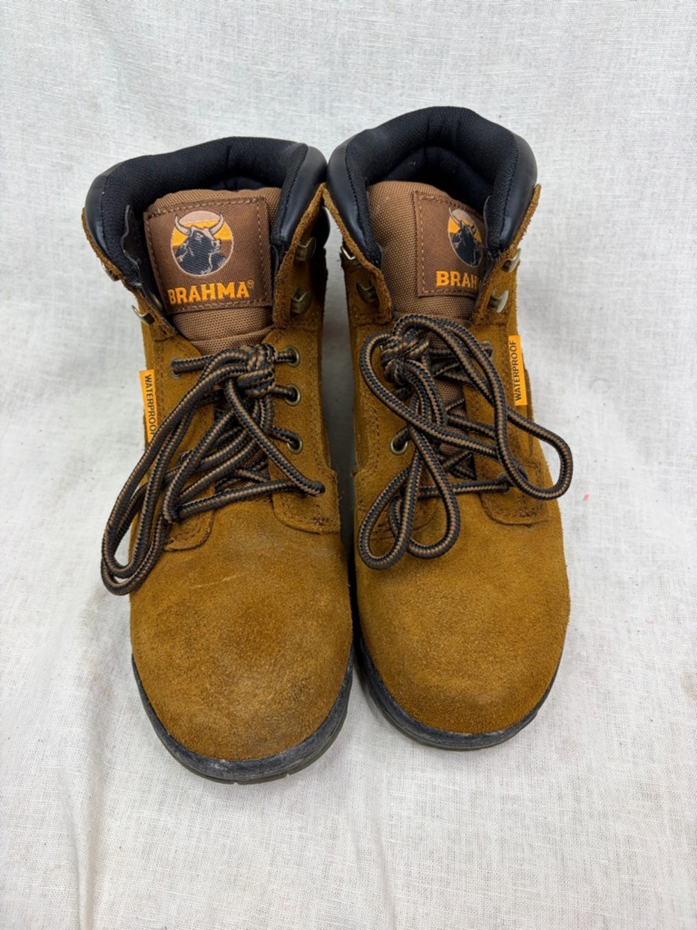 Brahma women’s Tan Suede Work Boots with Black Collar